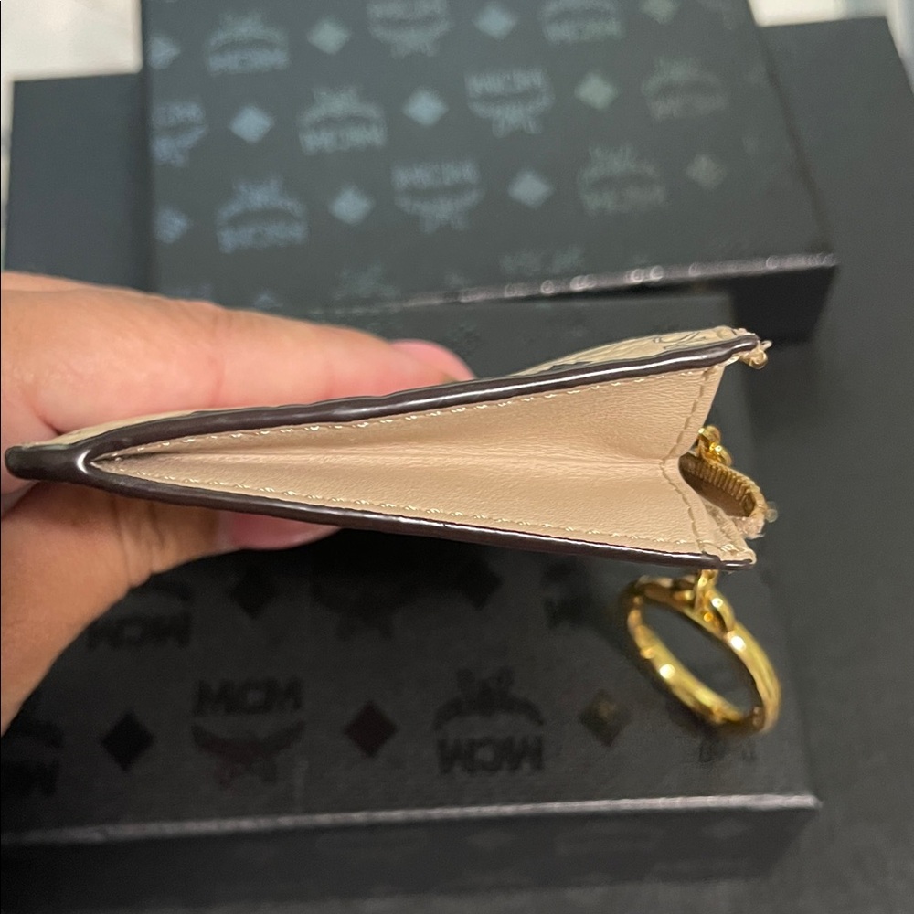 MCM Tan Monogram Key Holder with Gold Chain - Picture 6 of 8